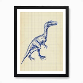 Troodon Dinosaur Sepia Blue Print Art Print