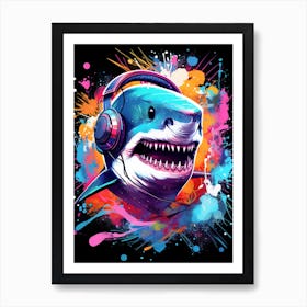  A Shark Wearing Headphones Spinning Dj Decks 4 Art Print