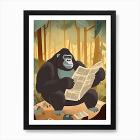 Gorilla Art Reading The Newspaper Cartoon Illustration 4 Art Print