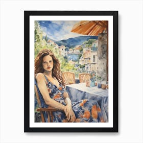 At A Cafe In Budva Montenegro Watercolour Art Print