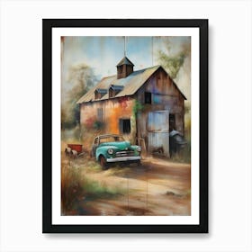 A wall artwork dating back to the year 1960, with all the details and colours. The farm is from an old oil painting, with faded oil colours.2 Art Print