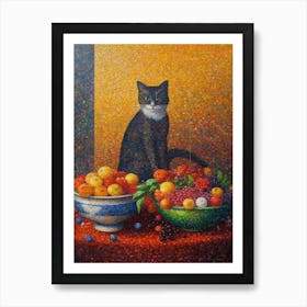 Statice With A Cat 4 Pointillism Style Art Print