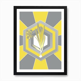 Vintage Gladiolus Plicatus Botanical Geometric Art in Yellow and Gray n.439 Art Print