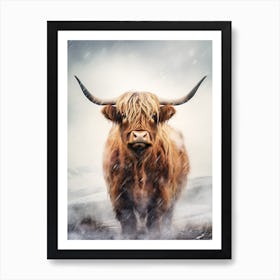 Watercolour Of Highland Cow In The Rain 4 Art Print