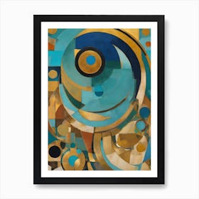 Acquaintance - Abstract Art Deco Geometric Shapes Oil Painting Modernist Picasso Inspired Bold Gold Green Turquoise Red Face Visionary Fantasy Style Wall Decor Surrealism Trippy Cool Room Art Invoke Psychedelic Art Print