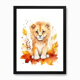 Lion Watercolour In Autumn Colours 0 Art Print