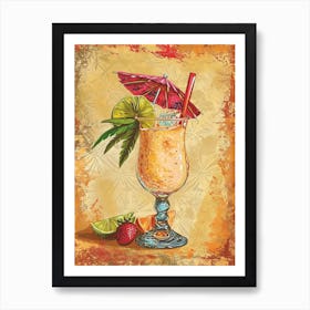 Abstract Pina Colada Vintage Illustration 2 Art Print