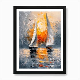 Sailboats At Sunset 1 Art Print