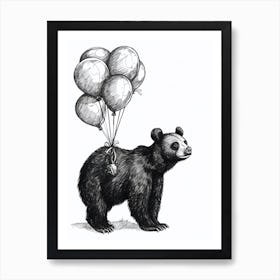 Malayan Sun Bear Holding Balloons Ink Illustration 4 Art Print