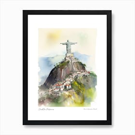 Christ The Redeemer, Rio De Janeiro, Brazil 1 Watercolour Travel Poster Art Print