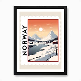 Retro Winter Stamp Poster Lofoten Islands Norway 2 Art Print
