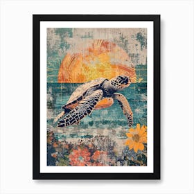 Sea Turtle Collage In The Sunset 2 Art Print