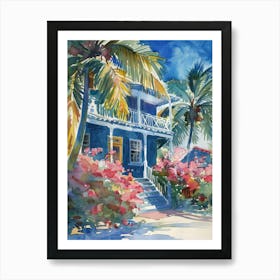 Blue House With Palm Trees 3 Art Print