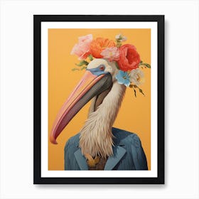 Bird With A Flower Crown Brown Pelican 1 Art Print