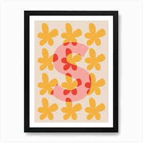 Alphabet Flower Letter S Print - Pink, Yellow, Red Art Print