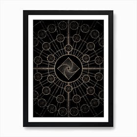 Geometric Glyph Radial Array in Glitter Gold on Black n.0430 Art Print