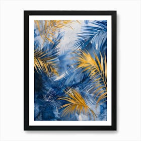 Palm Leaves In Blue And Gold Art Print