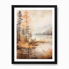 Lake In The Woods In Autumn, Painting 69 Art Print