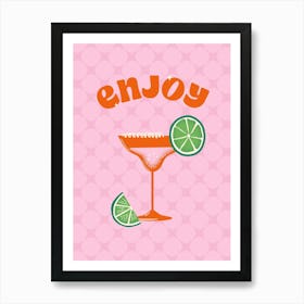 Enjoy Margarita Modern Pink Cocktail Art Print Poster