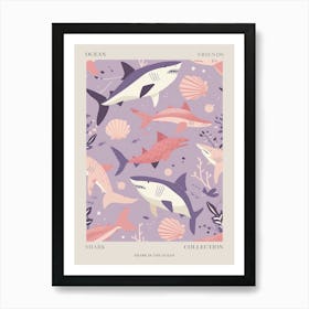 Purple Shark In The Ocean Illustration 1 Poster Art Print