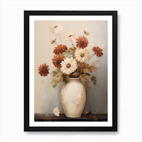 Zinnia, Autumn Fall Flowers Sitting In A White Vase, Farmhouse Style 4 Art Print