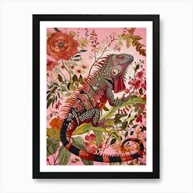 Floral Animal Painting Iguana 4 Art Print