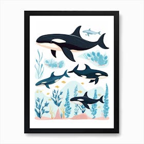 Pastel Blue Cute Orca Whales Art Print