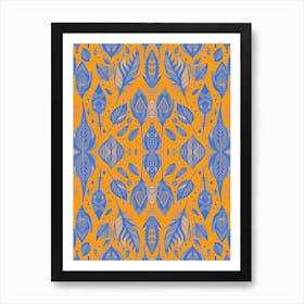 Neon Vibe Abstract Peacock Feathers Orange And Blue 1 Art Print
