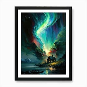 Aurora Borealis over Alaska Cabin Art Print