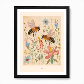 Folksy Floral Animal Drawing Bee 4 Poster Art Print