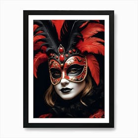 A Woman In A Carnival Mask, Red And Black (16) Art Print
