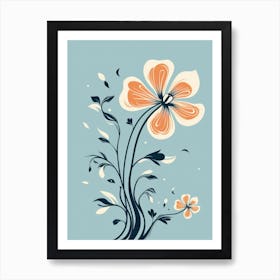 Flowers On A Blue Background 1 Art Print