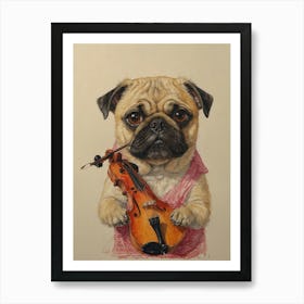 Pug Playing Violin 2 Art Print