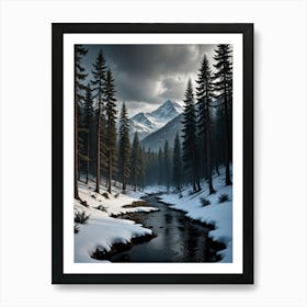 Icy Snowy Forest Creek Art Print