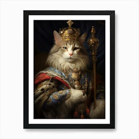 Cat With A Crown Rococo Style 2 Art Print