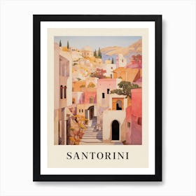 Santorini Greece 2 Vintage Pink Travel Illustration Poster Art Print