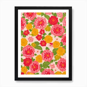 Camellia Floral Print Warm Tones1 Flower Art Print