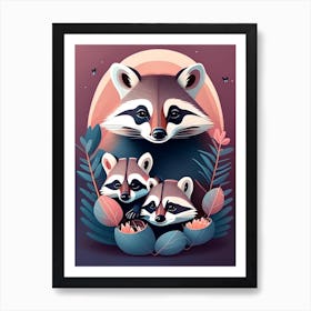 Mother With Baby Raccoons Art Print