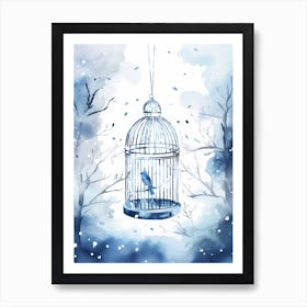 Snowy Bird Cage 3 Art Print