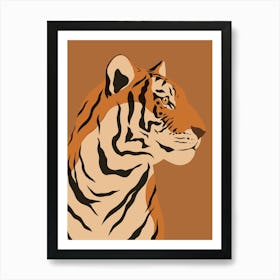 Jungle Safari Tiger on Brown Art Print