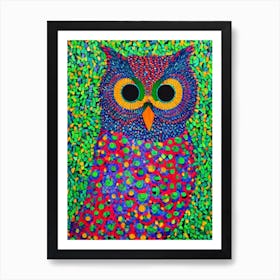 Eastern Screech Owl Yayoi Kusama Style Illustration Bird Art Print