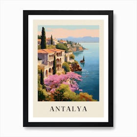 Antalya Turkey 8 Vintage Pink Travel Illustration Poster Art Print