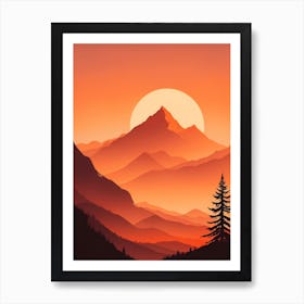 Misty Mountains Vertical Composition In Orange Tone 211 Art Print