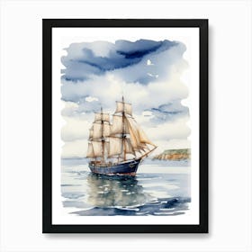 Sailing ship on the sea, watercolor painting 5 Art Print