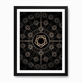 Geometric Glyph Radial Array in Glitter Gold on Black n.0248 Art Print