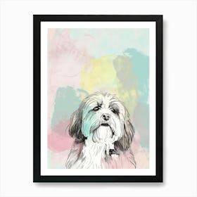 Pastel Bearded Collie Dog Pastel Line Illustration  4 Art Print