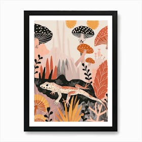 Lizard In The Mushrooms Modern Colourful Abstract Illustration 2 Art Print