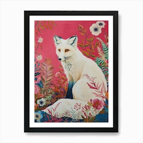 Floral Animal Painting Arctic Fox 3 Art Print