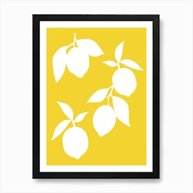 Lemons Silhouette On A Yellow Background Art Print