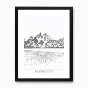 Grand Teton Usa Line Drawing 6 Poster Art Print